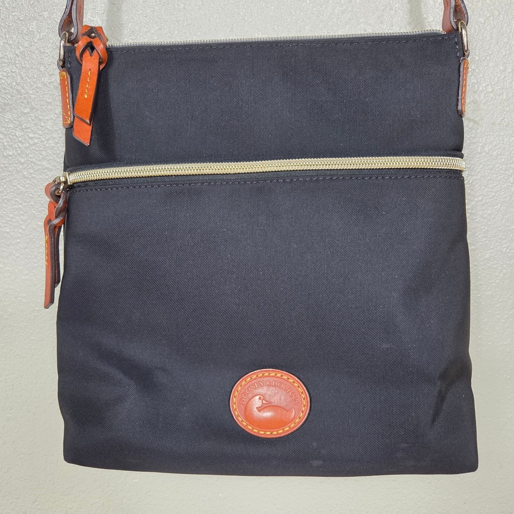 Dooney & Bourke IN264BL Black Nylon Crossbody British Tan Leather Trim